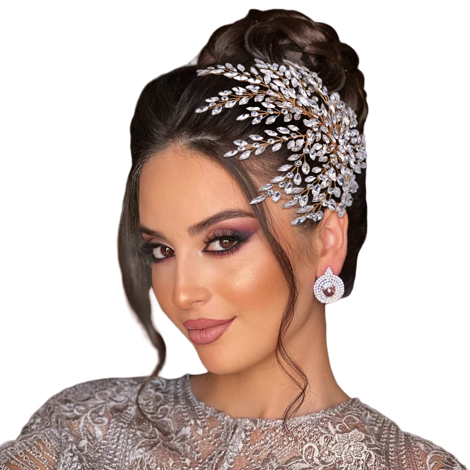 Wedding Rhinestone Hair Piece Leaf Bride Side Headpieces Crystal Hair Accessories for Brides and Bridesmaids