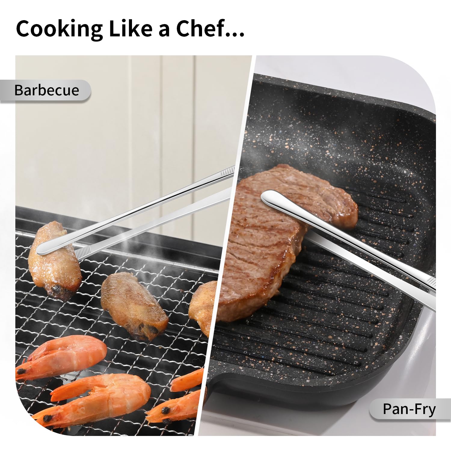 DEHOV Pinzas largas de cocina de acero inoxidable de 12 pulgadas para cocinar, pinzas de metal para pasta, pinzas de espagueti Skinny Chef