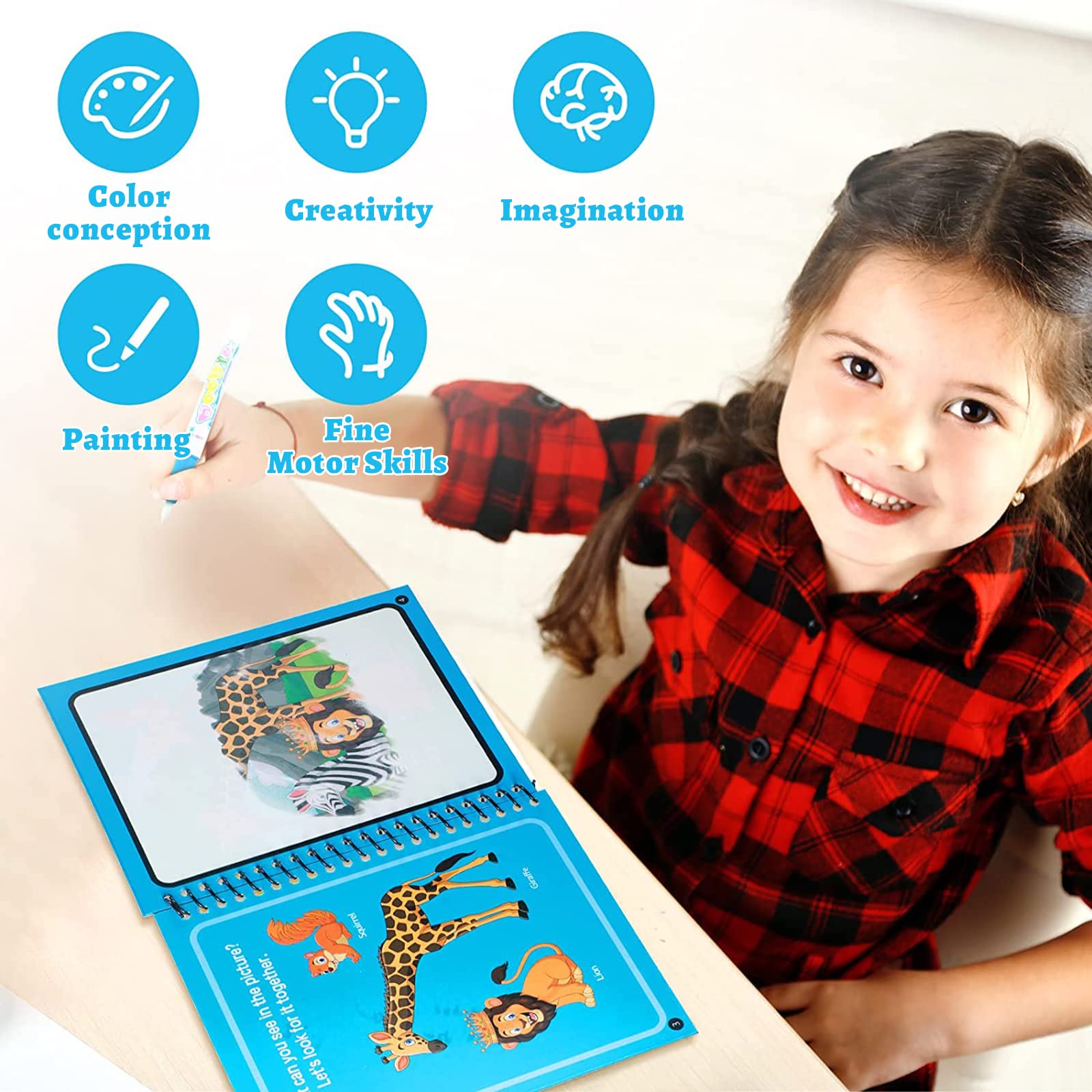 Libri per pittura ad acqua per bambini, 6 pezzi, libro magico da colorare ad acqua, riutilizzabili, con 6 penne magiche, giocattoli da viaggio per bambini in aereo