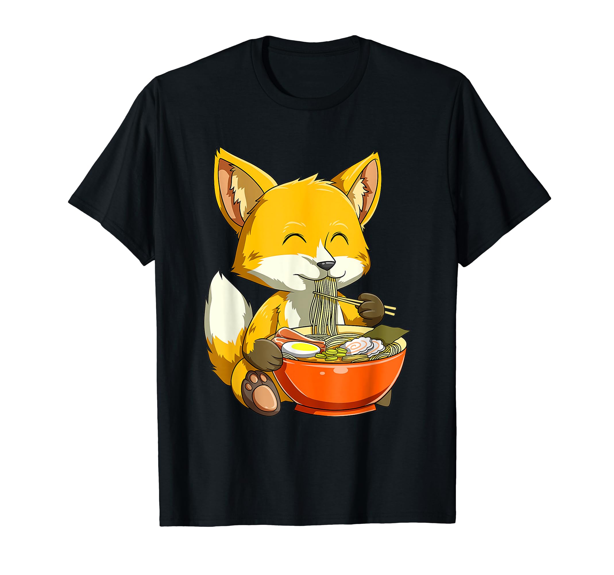 Cute Fox Lover Tee GiftsFox Eating Ramen Japanese Noodle Lovers Fox Themed Gift T-Shirt
