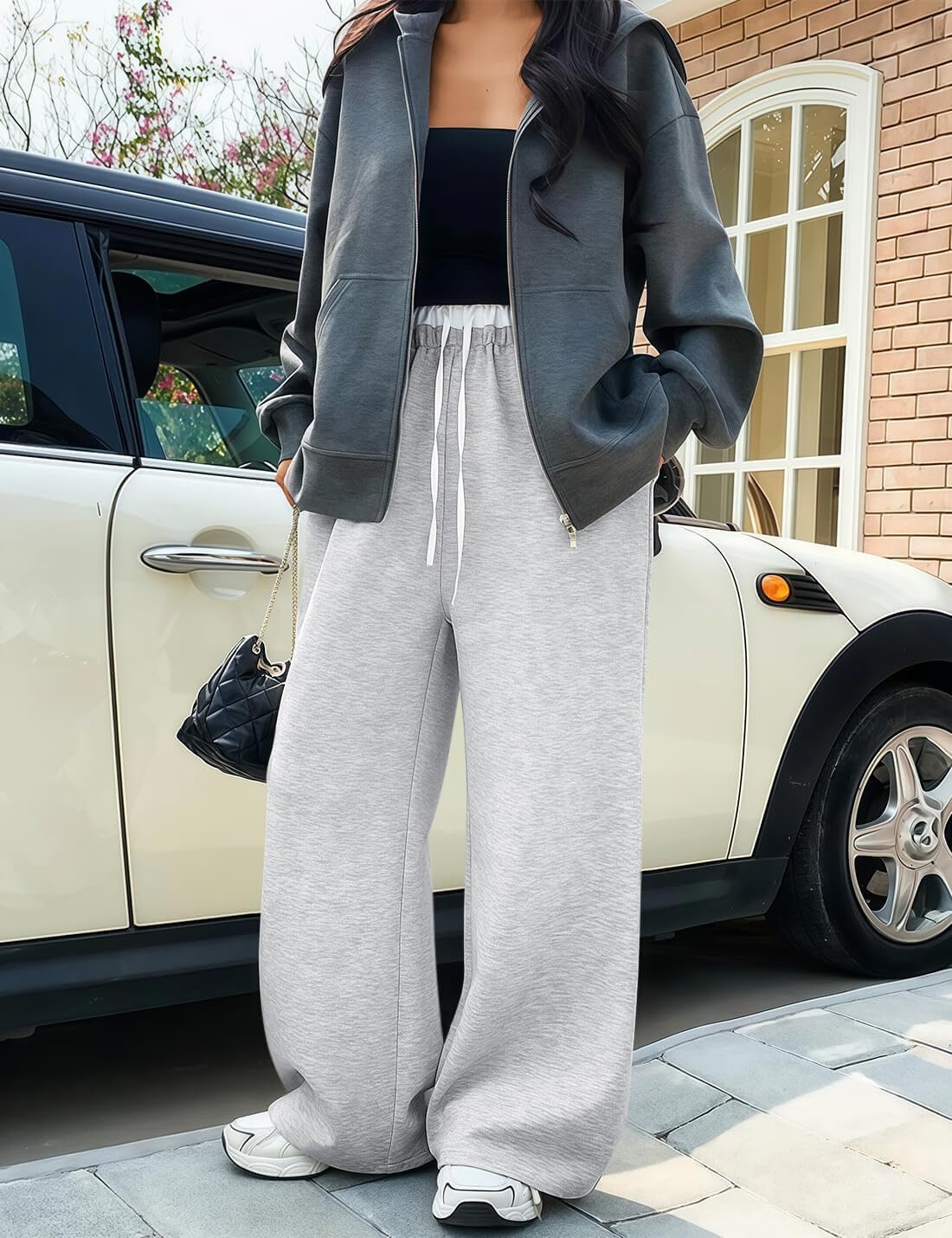 HeSaYep Women's Wide Leg Sweatpants High Waist Baggy Sweat Pants Straight Leg Drawstring Elastic Waisted Pants with Pockets - Image 6