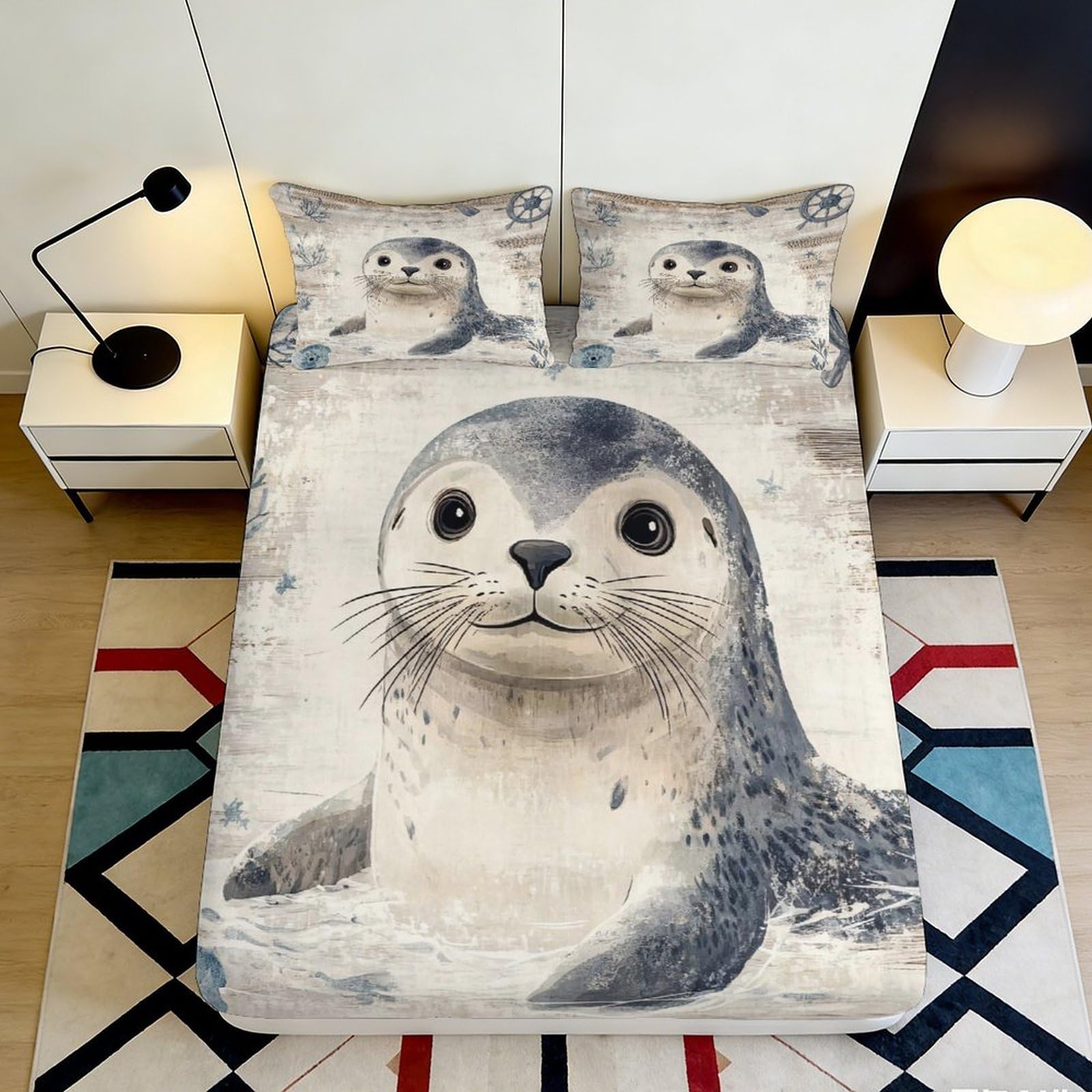 Pnayamiorkfel Style-7 3D Printed Cartoon Seal Fitted Sheet Microfiber Soft Anti-Slip Bed Cover For Bedroom Guestroom Decoration 90X200x25cm