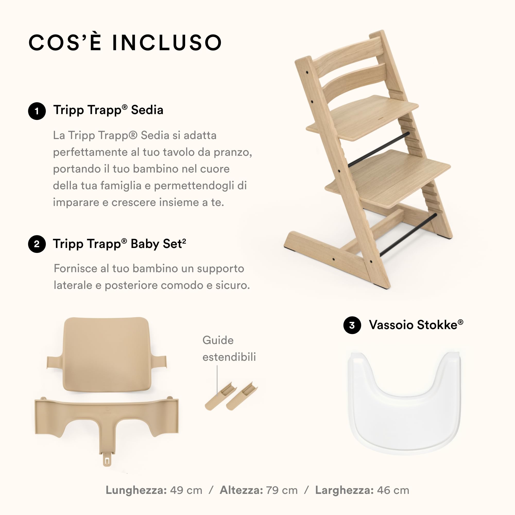 Seggiolone Stokke Tripp Trapp Quercia (Naturale) con vassoio Stokke (Bianco)