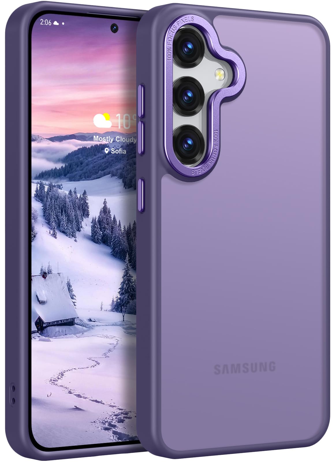 Rayboen for Samsung Galaxy S25 Case Matte, Purple | Translucent Hard Back, Soft Silicone Edge, Raised Metallic Camera Frame & Buttons, Anti-Scratch, Shockproof Slim Fit Cover