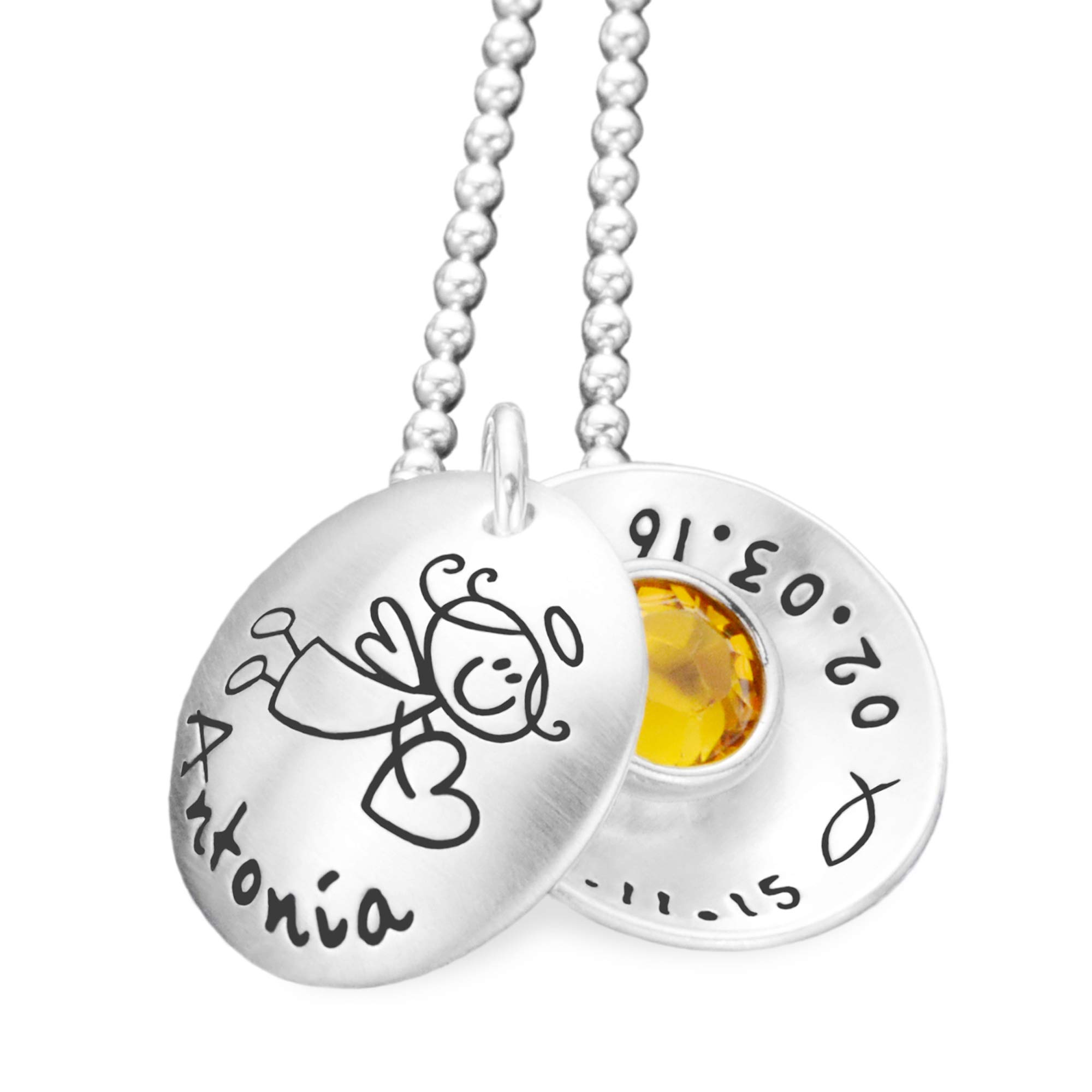 Taufkette Mädchen Gravur Silber Engel SEGENSBOTE 925 Taufgeschenk personalisiert Fisch Christenfisch Geburtsstein