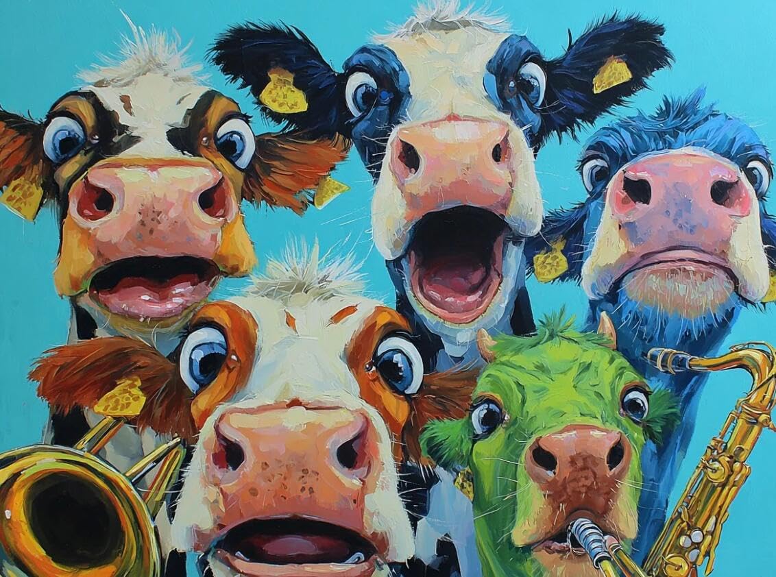 Henypt 11Ct Cross Stitch, Cows Singing 11 Count Counted Stamped Pre Printed Cross Stitch Embroidery Kits for Adults Beginners Starter Advanced Easy Crossstitch Patterns Set Wall Decor 40X50