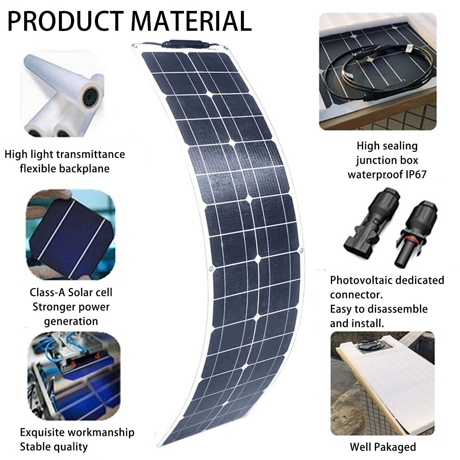 200W Solar Panel Kit Flexible Solar Módulo Solar Fotovoltaico para Campervan, Caravana, Barco, Casa, Coche, Cobertizo