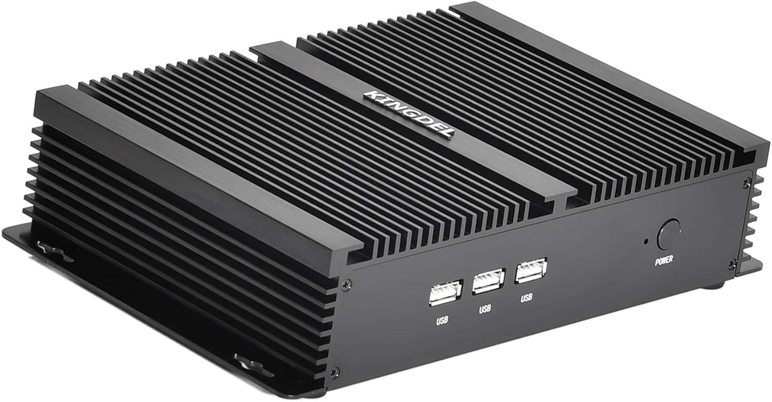 KINGDEL Fanless Industrial Computer with i7 CPU, 16GB RAM, 256GB SSD, 2xCOM RS232, 4xUSB 3.0, HD Port, VGA, Metal Case
