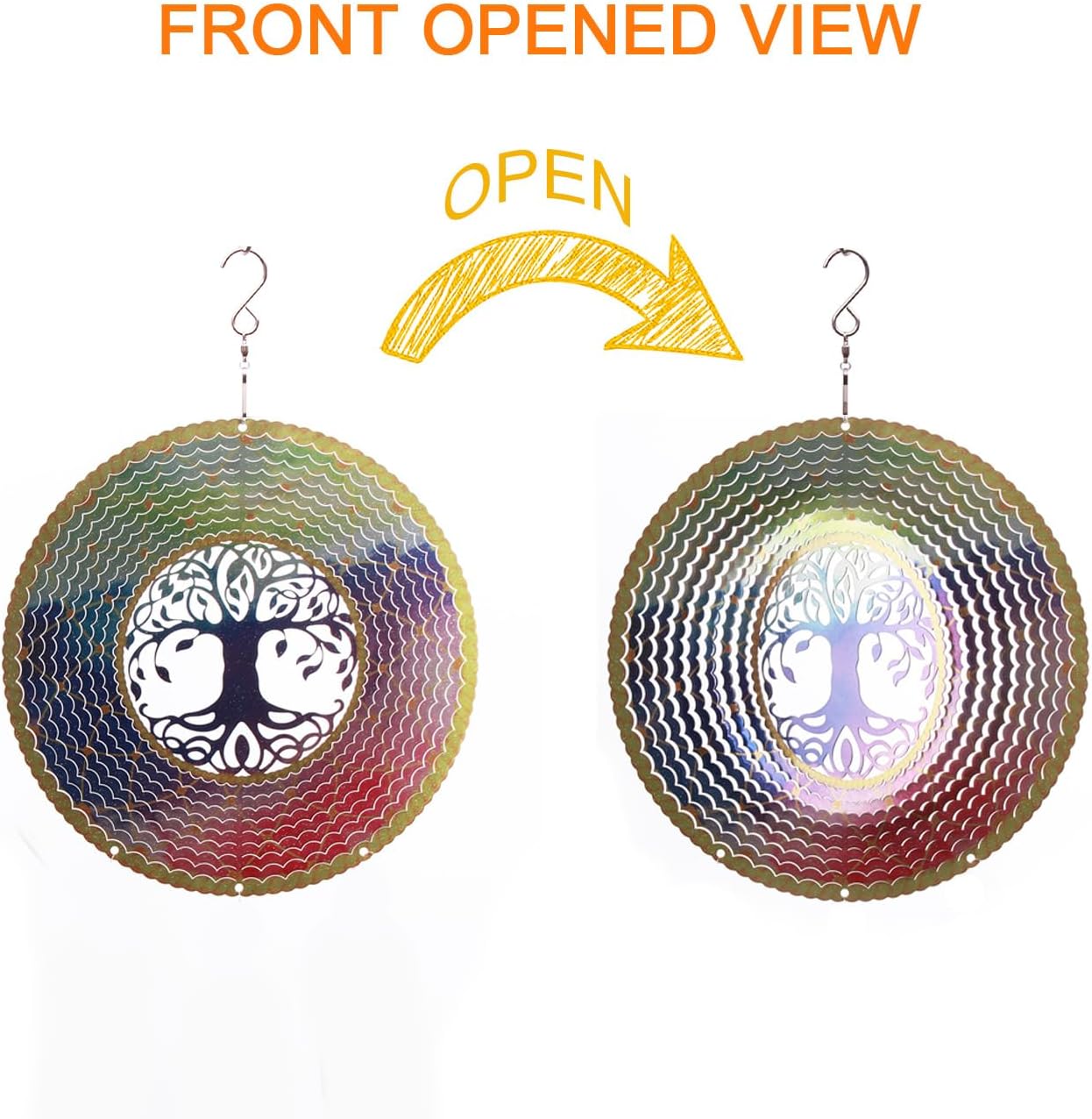 SPRING SONG Colorful Tree of Life 3D Kinetic Wind Spinner for Yard and Garden Stainless Steel Spinner Indoor and Outdoor Hanging Decor Crafts Ornaments Kinetic Art Yard Garden Spinner Decor Gifts