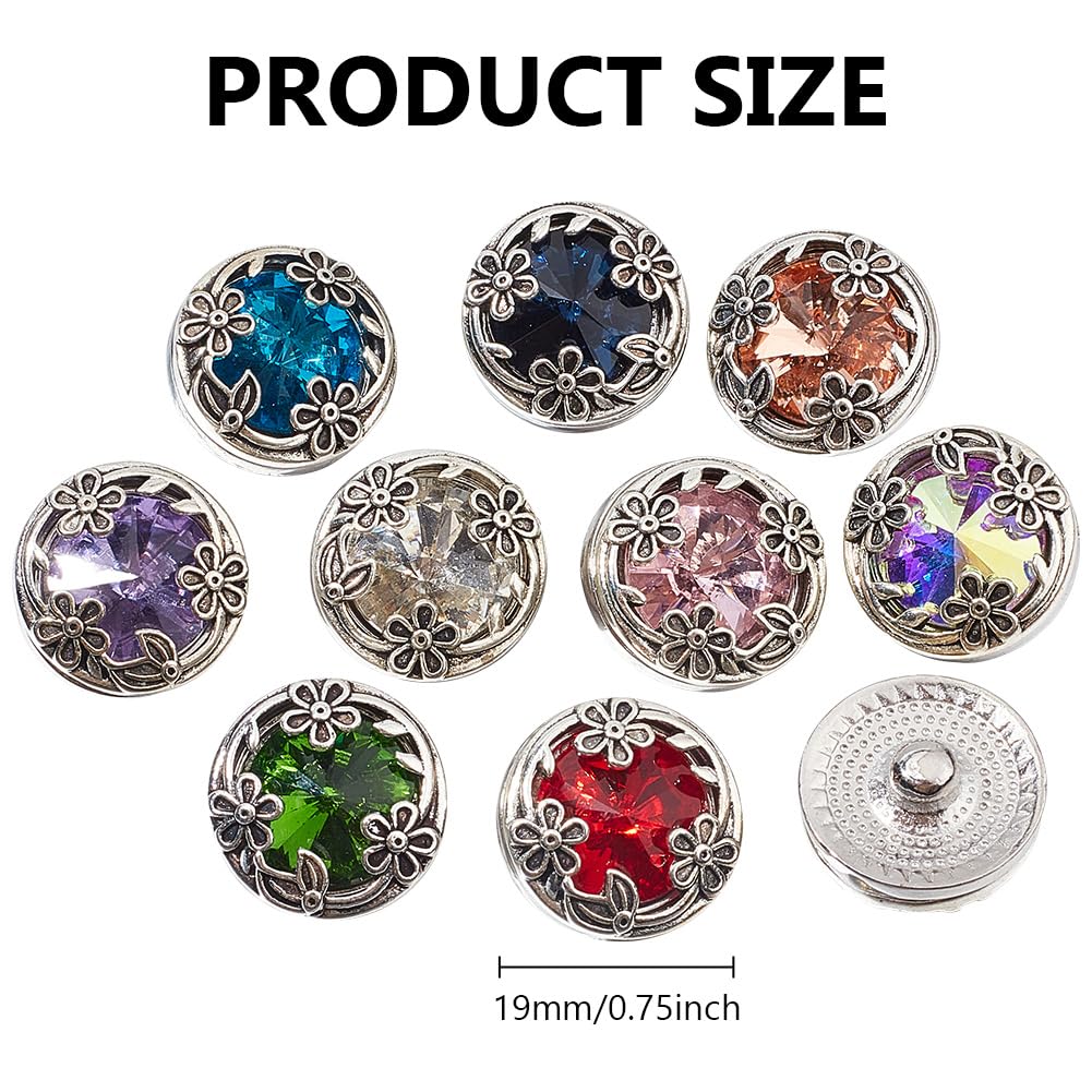 DELORIGIN 10pcs Flower Snap Button Alloy Crystal 20mm Snap Buttons Jewelry Charms Interchangeable Snaps for Jewelry Making Women DIY Bracelets Bangles Necklaces Rings Brooch Accessories - Image 2