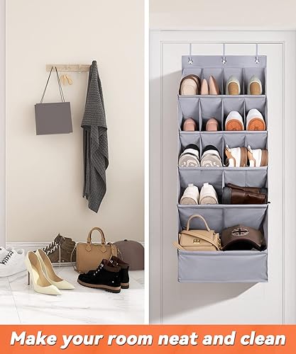 Miniatura 5 de FENTEC Organizador de zapatos sobre la puerta, 1 paquete de 15 bolsillos y 2 paquetes de 9 bolsillos para puerta, color gris