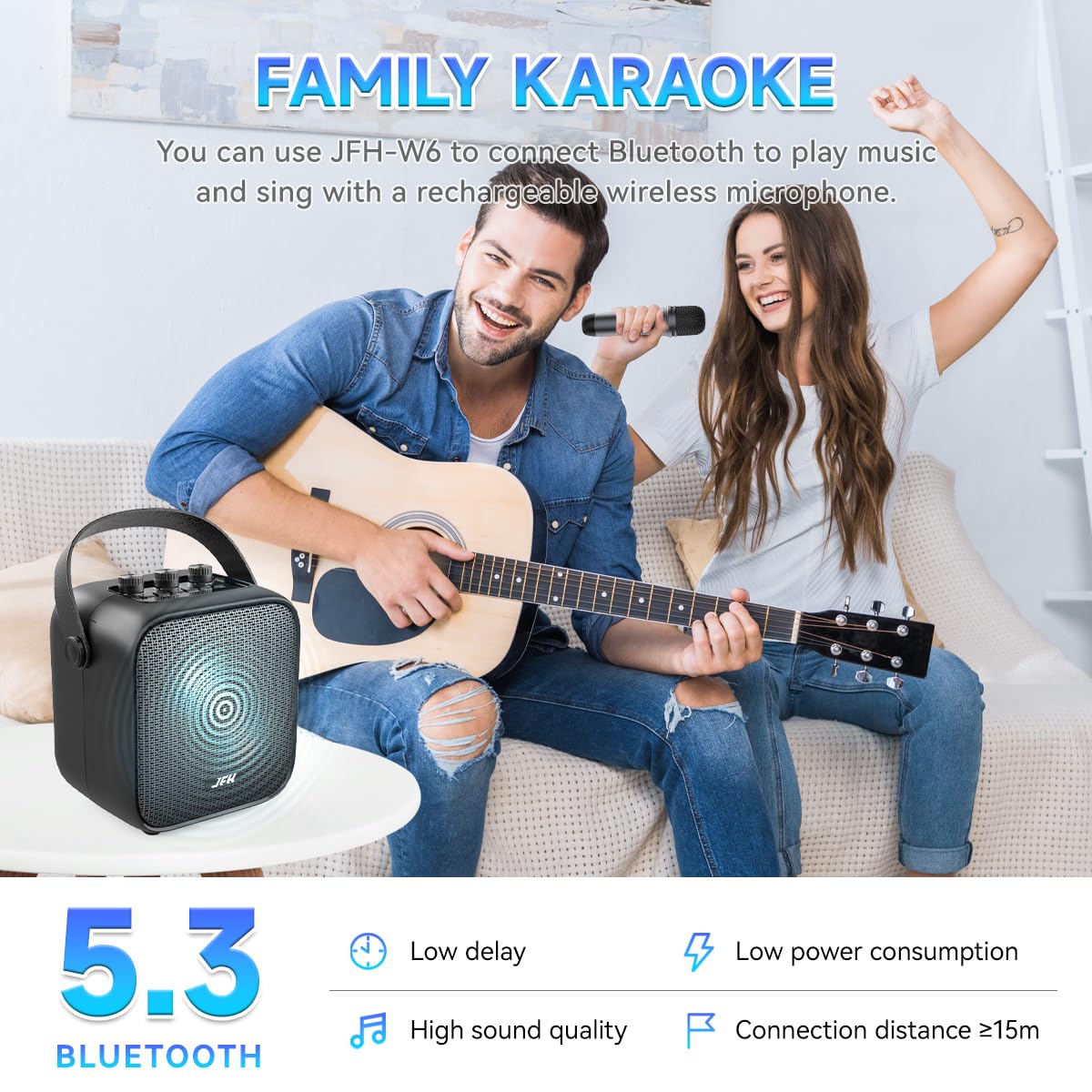JFH Portable Bluetooth Speaker with Wireless Microphone,80W Peak Speaker with Remote, Bluetooth 5.3 Outdoor Speakers, Wireless Stereo Pairing, Portable Speaker for Party,Home,Travel 1