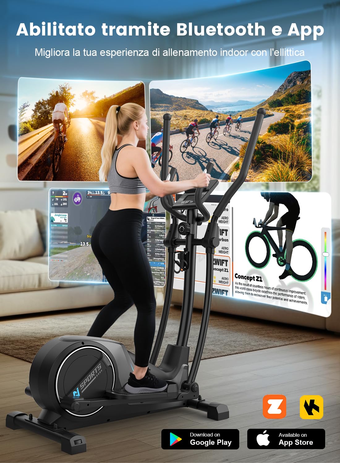 Ellittica, Ellittiche Magnetica Ultra Silenziosa con Resistenza a 16 Livelli, Volano da 8 kg, Passo da 42 cm, Monitor LCD, Sensore Battito, Capacità di Carico 150 kg, Ellittica da Casa