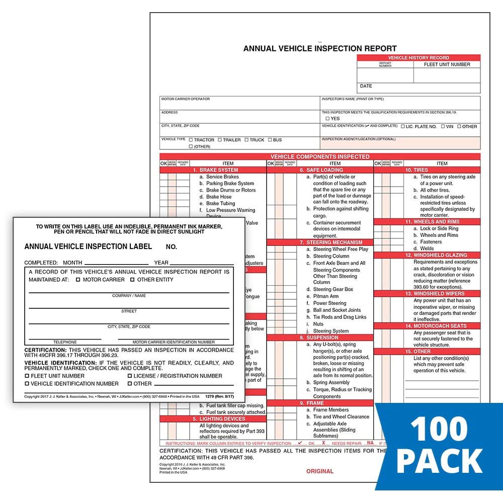 Buy Annual Vehicle Inspection Report 3 Ply Carbon Interleaf Snap Out 