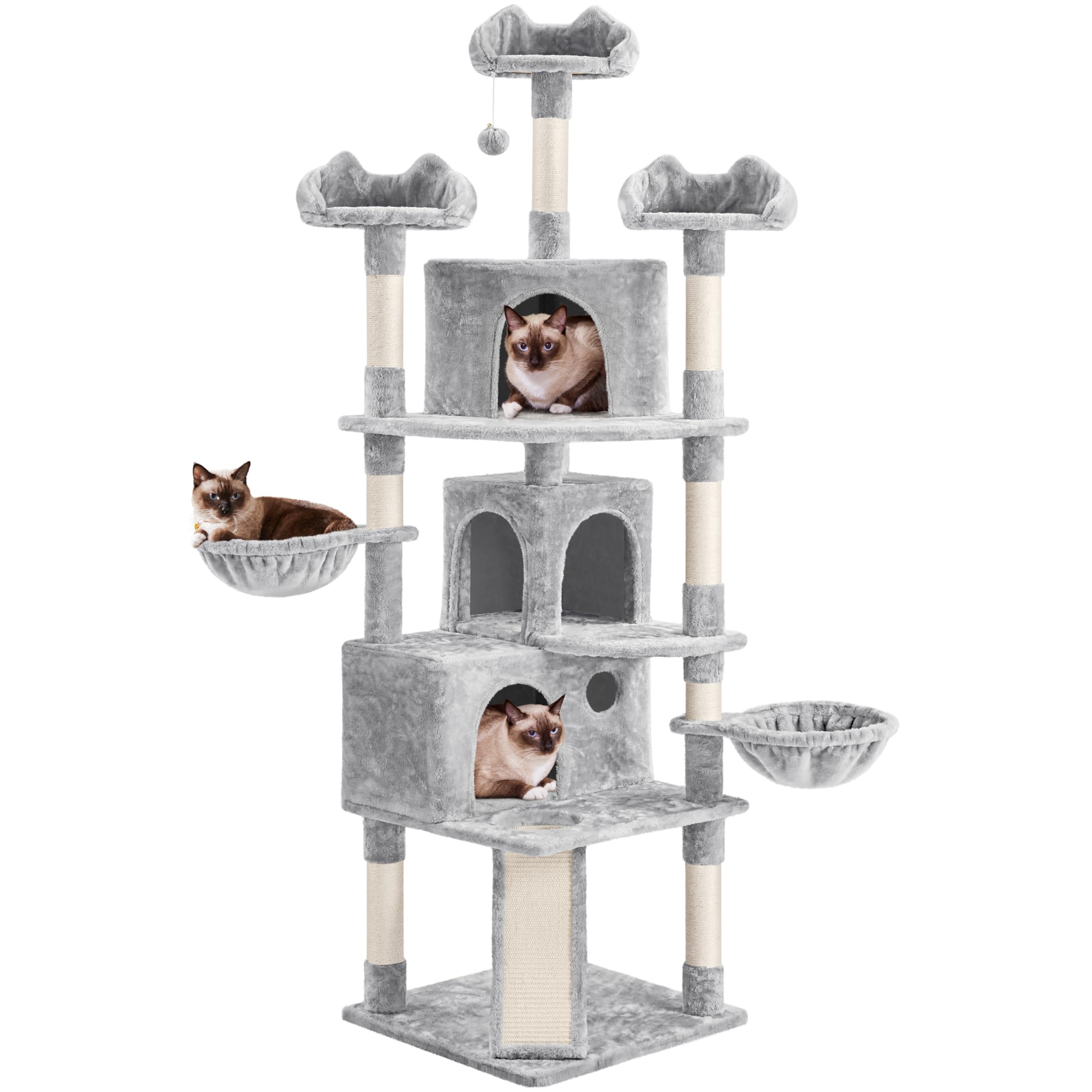 Tiragraffi Per Gatti Alto 194cm - Con Casette, Ceste E Rampa In Sisal | Grigio Scuro - Foto 6