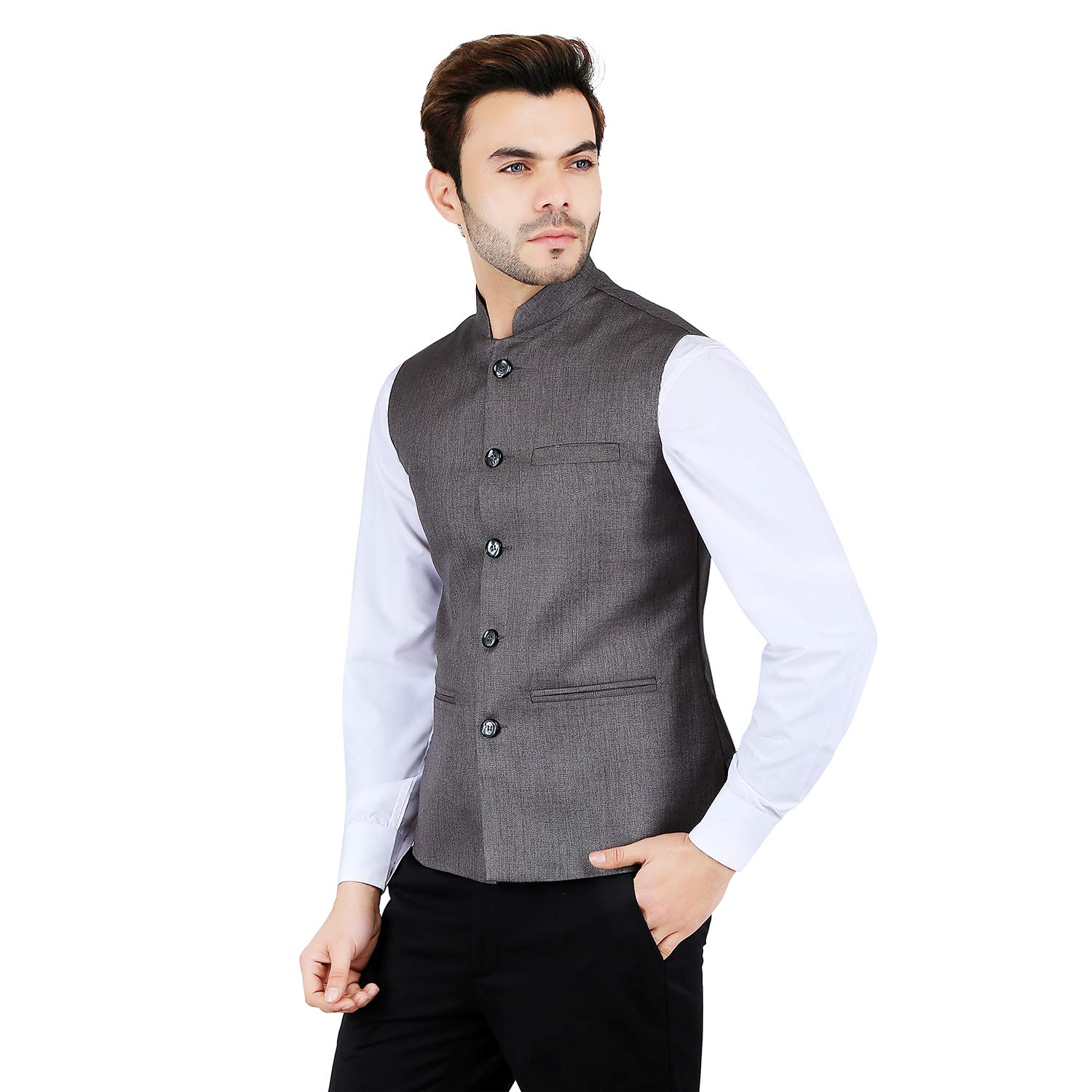 Badoliya & Sons Men's Designer Jute Nehru Jacket/Waist Coat (Grey, 40) - Image 2 thumbnail