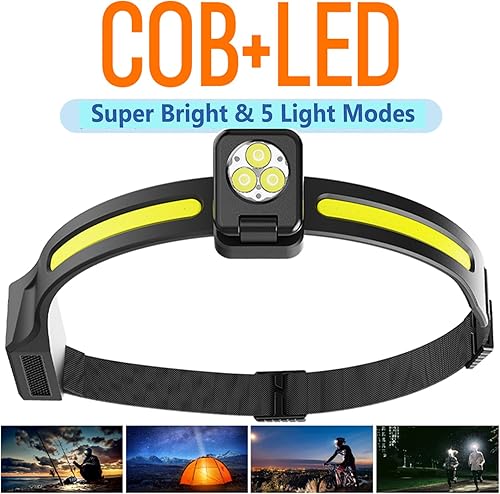 Miniatura 2 de ailight Linterna frontal recargable, lámpara LED COB con sensor de movimiento para adultos, accesorios de campamento, linterna impermeable para
