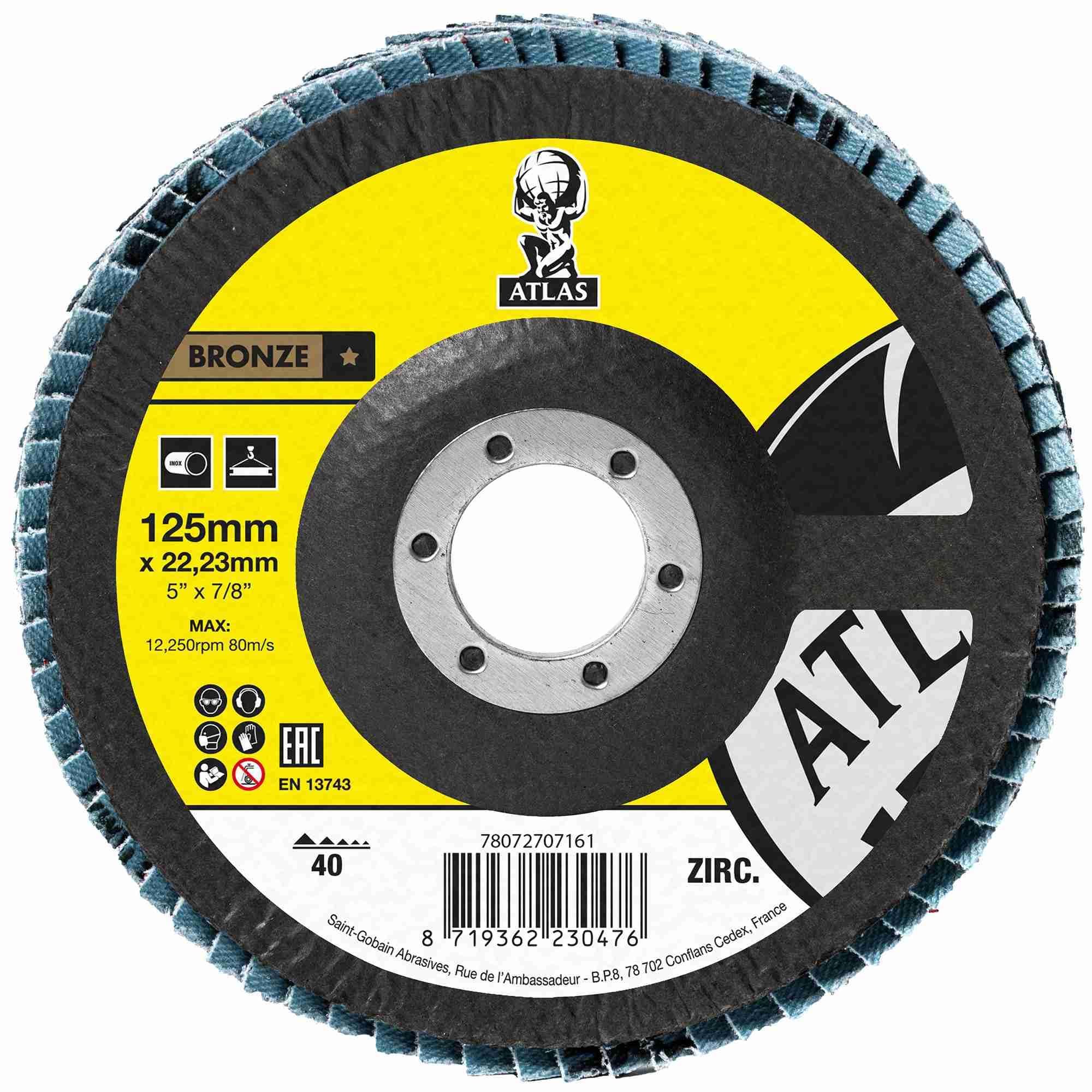 Disco a lamelle in ossido di zirconio Saint Gobain Atlas KX663 conico | 125 x 22,23 mm | Grana: 40 | 25 pezzi