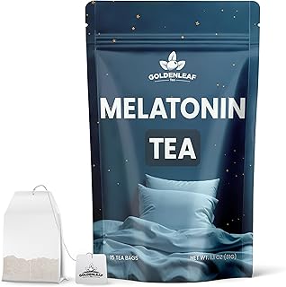 GOLDENLEAF Melatonin Sleep Tea - Caffeine-Free 3mg Melatonin Tea, with Chamomile, Lavender, Valerian Root & Lemon Balm for Night Time Rest, Relaxation and Better Sleep - 15 Herbal Tea Bags