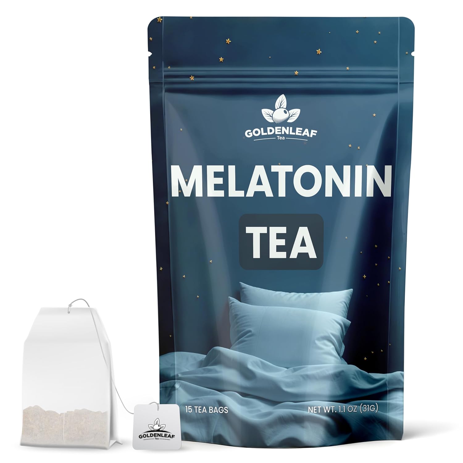 GOLDENLEAF Melatonin Sleep Tea – Caffeine-Free 3mg Melatonin Tea, with Chamomile, Lavender, Valerian Root & Lemon Balm for Night Time Rest, Relaxation and Better Sleep – 15 Herbal Tea Bags