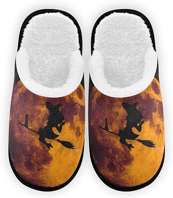 Amazon.com: Zapatillas de Halloween de la luna de la bruja, suave espuma de  memoria antideslizante de la casa de las zapatillas de casa para el  dormitorio del hotel del viaje del spa :