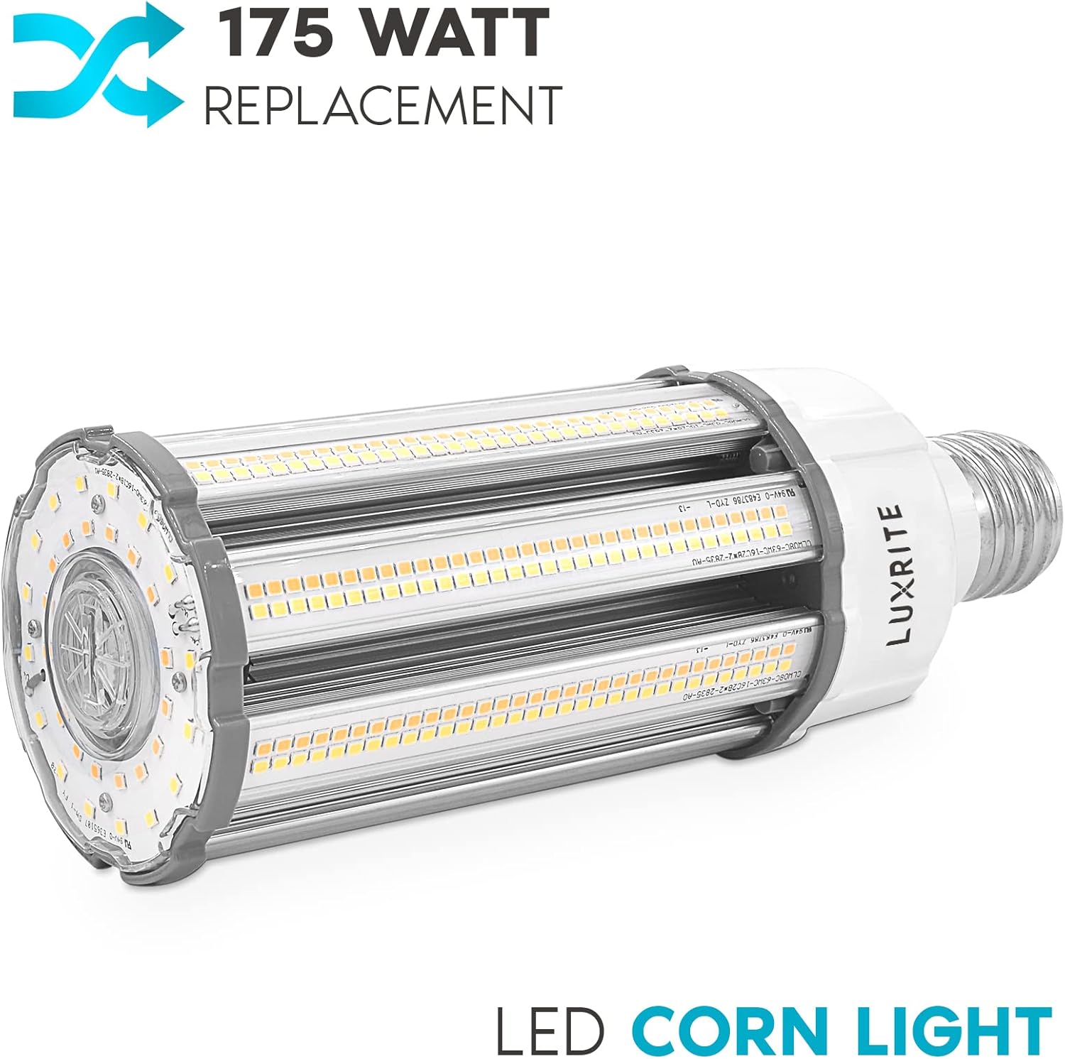 LUXRITE 36W/54W/63W LED Corn Light Bulb, 175W HID Equivalent, 3 CCT 3000K-5000K, Up to 9300 Lumens, Enclosed Fixture Rated, 100-277V, E39 Mogul Base - Large Area Warehouse Indoor Outdoor 2-Pack