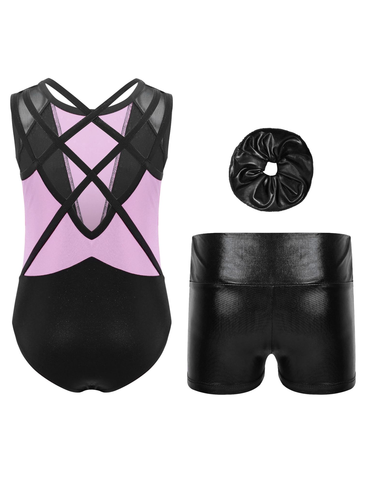 Oyolan Enfant Fille Justaucorps Short Gymnastique Leotard Danse sans Manches Strass Ensemble Tenue Patinage Artistique
