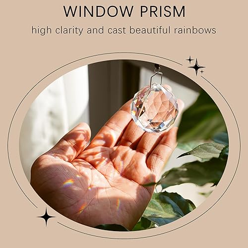 Miniatura 3 de Paquete de 4 colgantes de cristal transparente de 1.575 pulgadas (1.575 in) con forma de arco iris, cristales colgantes para ventanas y decoración