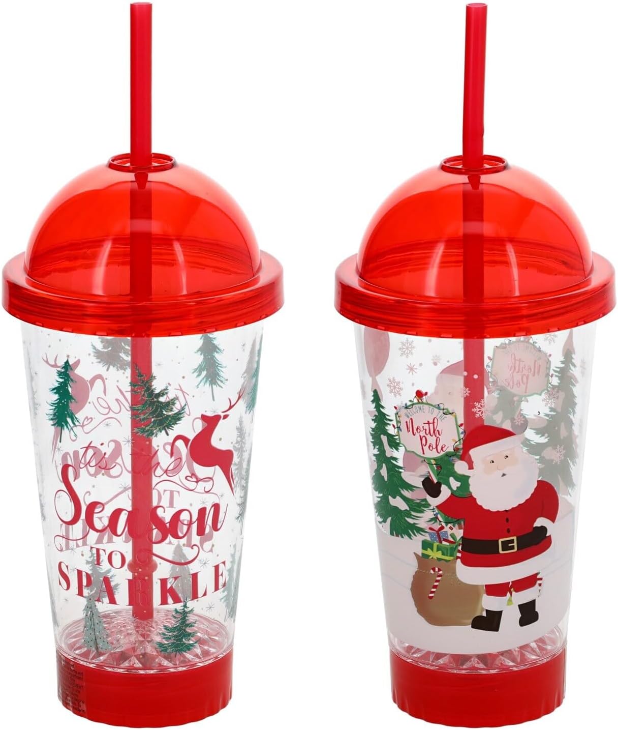 Sister Novelties Set of 2 Reusable Coffee Cups with Lids, Light Up Christmas