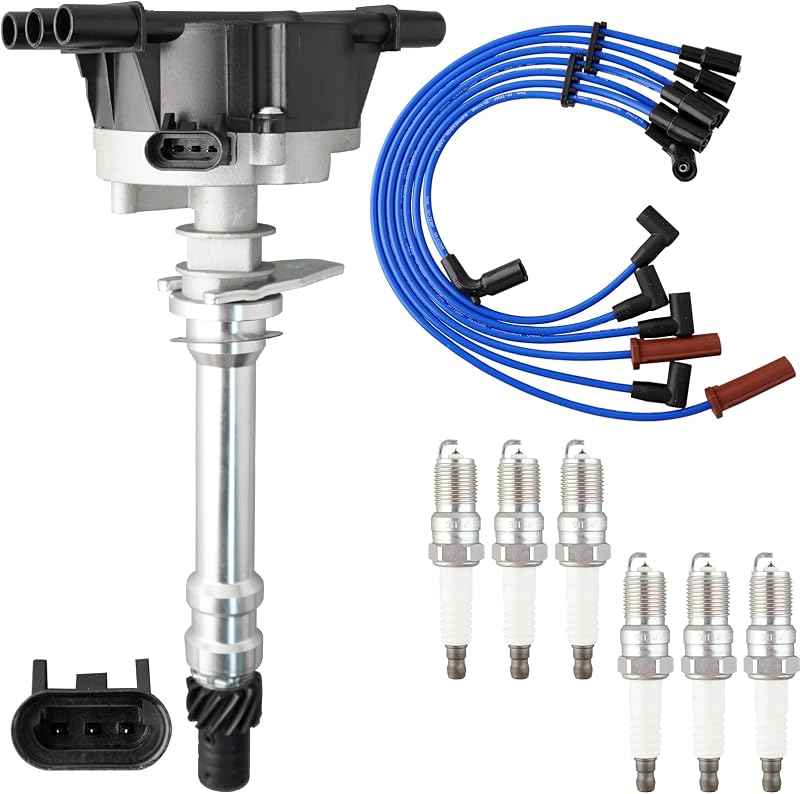 Distribuidor de ignição MOAUTO com tampa, rotor, 6 velas de irídio e cabos para motores 4.3L – Kit