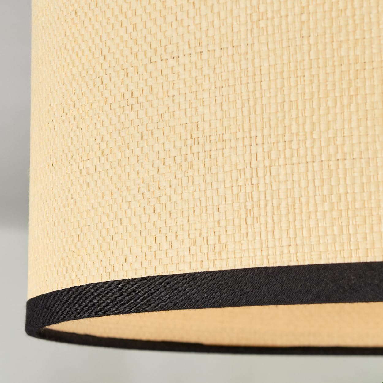 HOFSTEIN Lámpara de techo Chellas, lámpara de techo de metal/papel trenzado/tela en color negro/natural, lámpara de diseño bohemio moderno (diámetro 35 cm), E27, comedor, salón, dormitorio, cocina