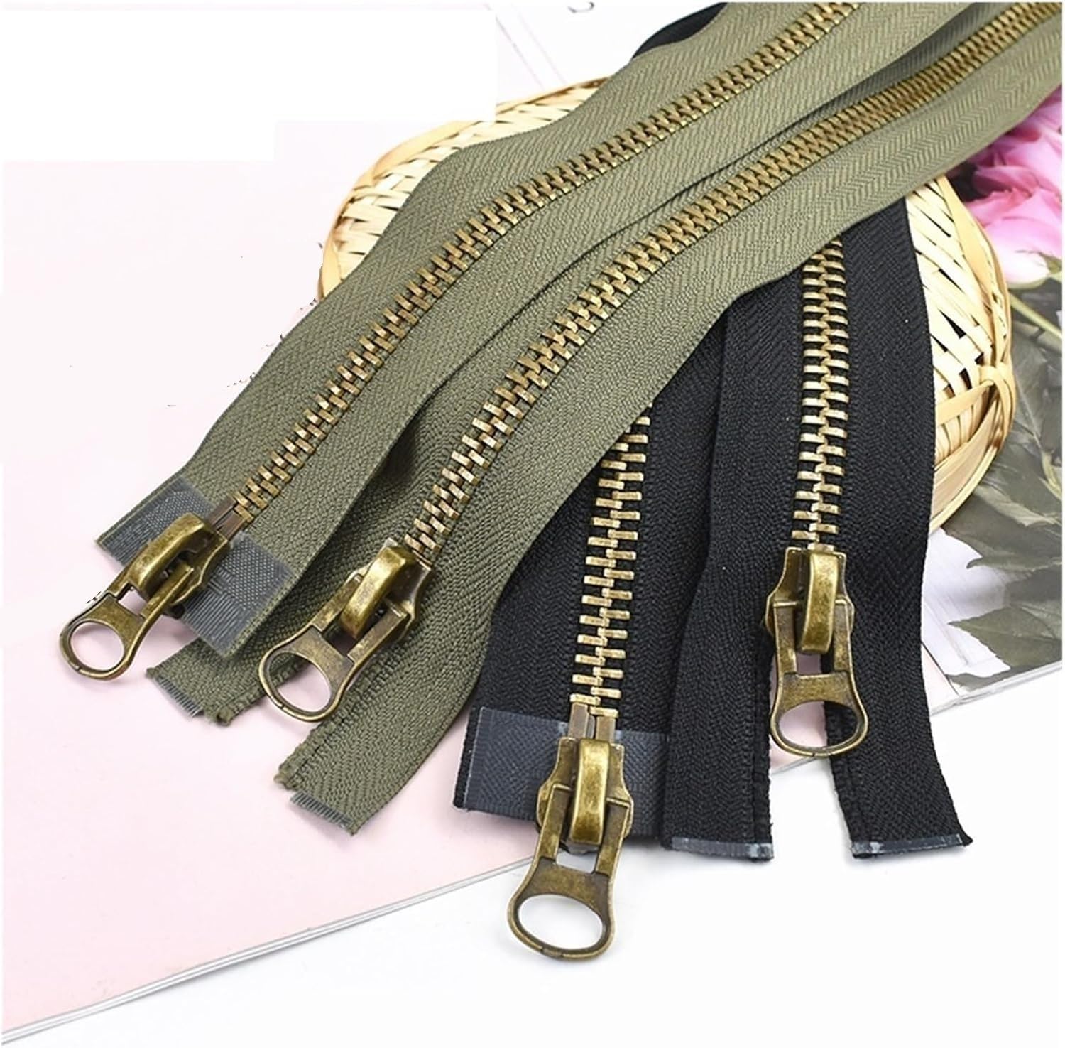 Cremallera bidireccional 8# cremallera de Metal doble deslizador extremo abierto 70-120cm for abrigo chaqueta tienda kits de reparación accesorios de costura DIY(Green,100CM)
