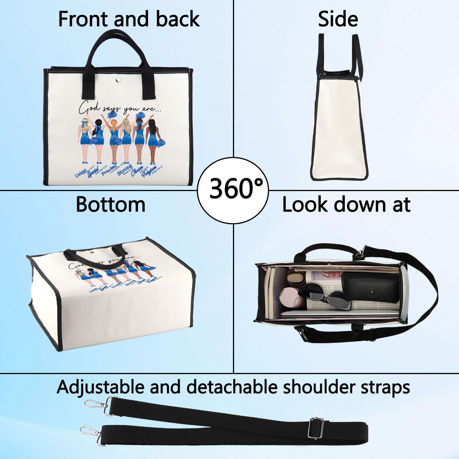 LEVLO Cheerleader Makeup Bag Cheerleading Gift God Says You Are Unique Special Lovely Chosen Forgiven Cheer Team Zipper Pouch Bag Cheer Coach Gift - Image 4