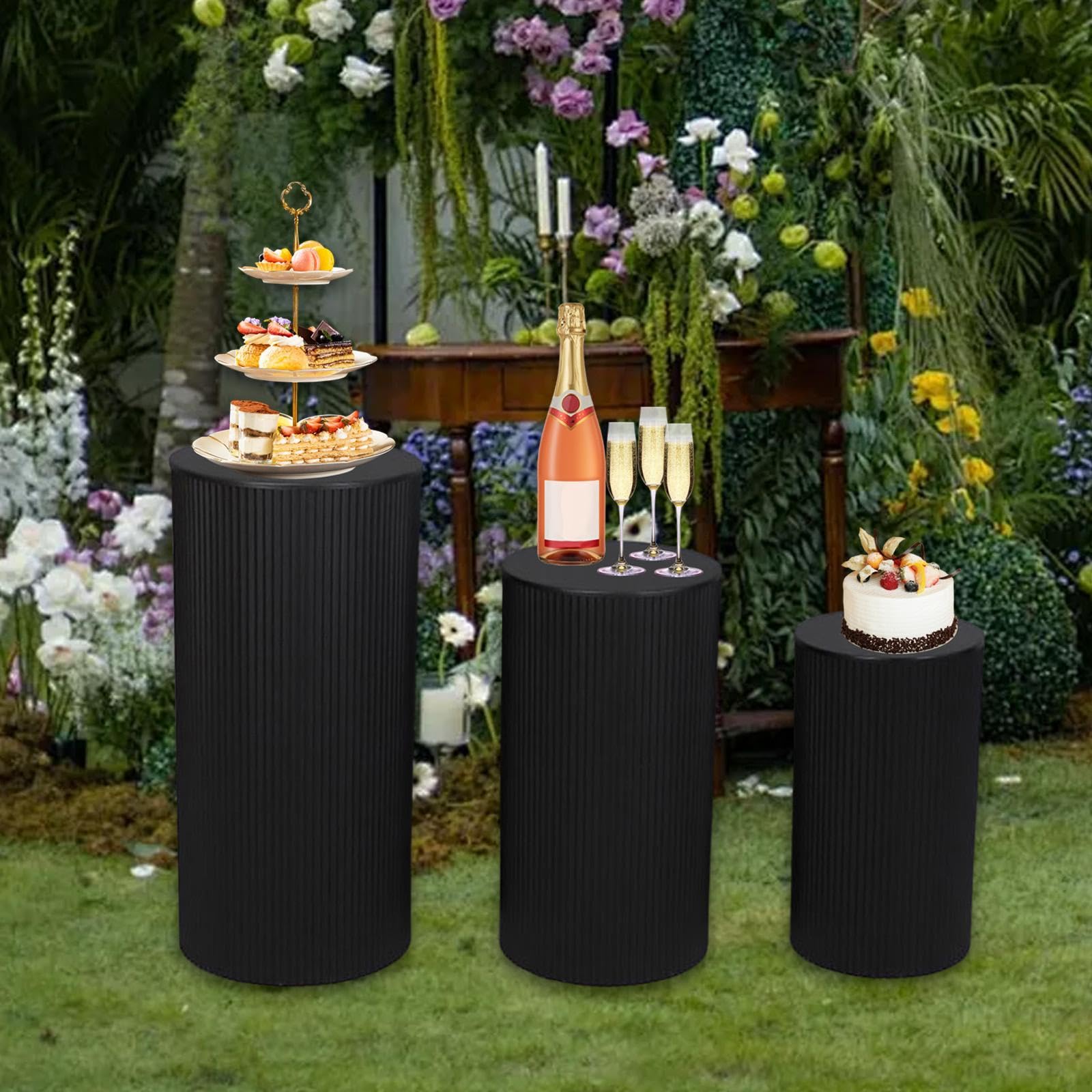 3 Piezas Cilindros para Pastel Soportes de Pedestal Redondo Metal Expositor de Mesa de Postres Y Decoración Adecuado para Graduación Comprom, Negro