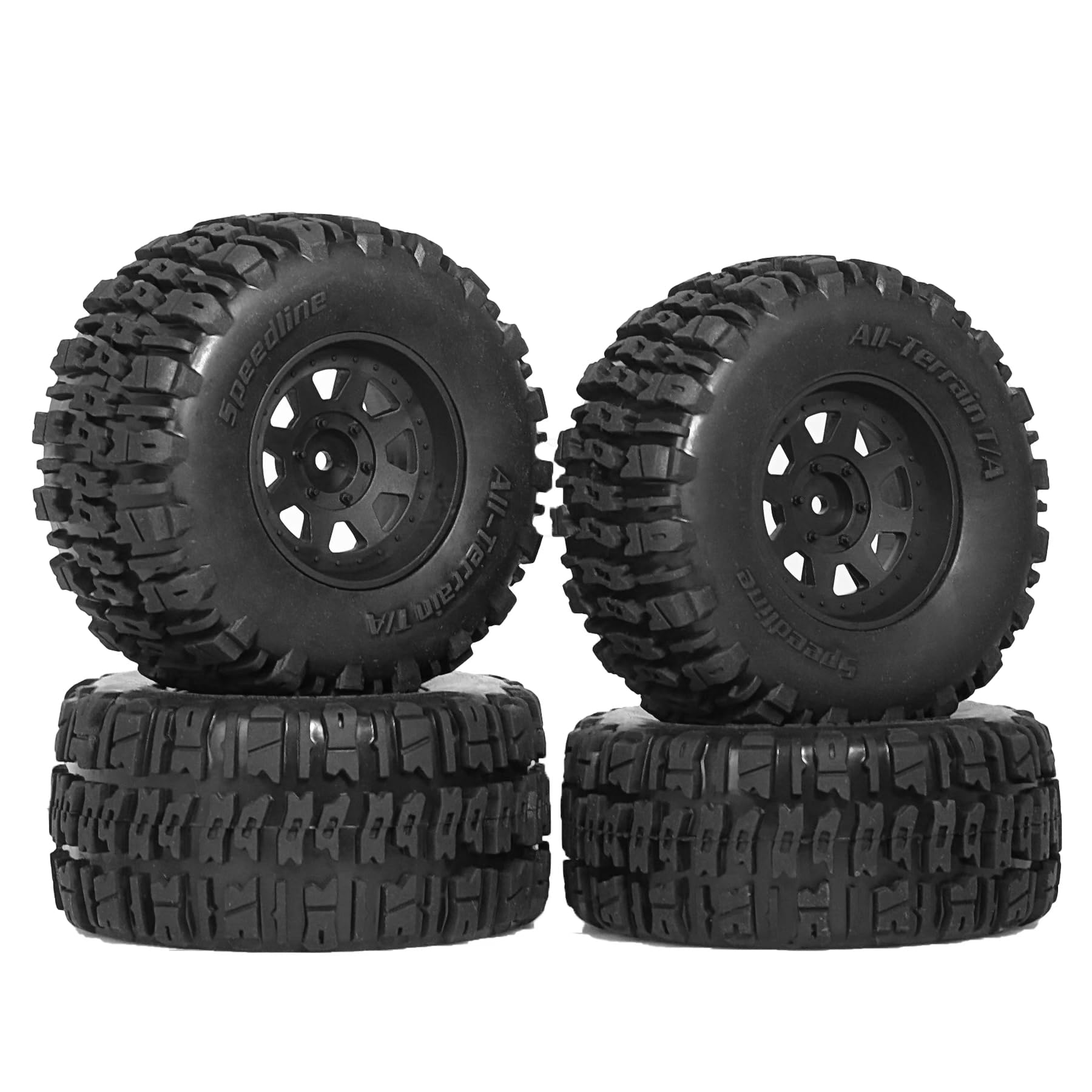 Chanjorlin 1/10 RC Short Course Truck Tires and Plastic Wheels 12mm Hex Off Road Front and Rear Tyres OD 115mm for 1:10 Scale Buggy Truck Car TRAXXAS Slash4X4 HuanQi 727 ARRMA SENTON 3S Losi 4PCS