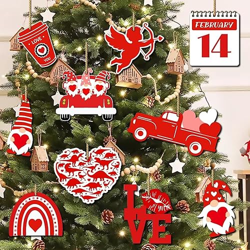 30 adornos pequeños de madera del día de Vlentine, recortes de gnomo de corazón para el día de San Valentín, adornos para árbol pequeño, bienvenida,
