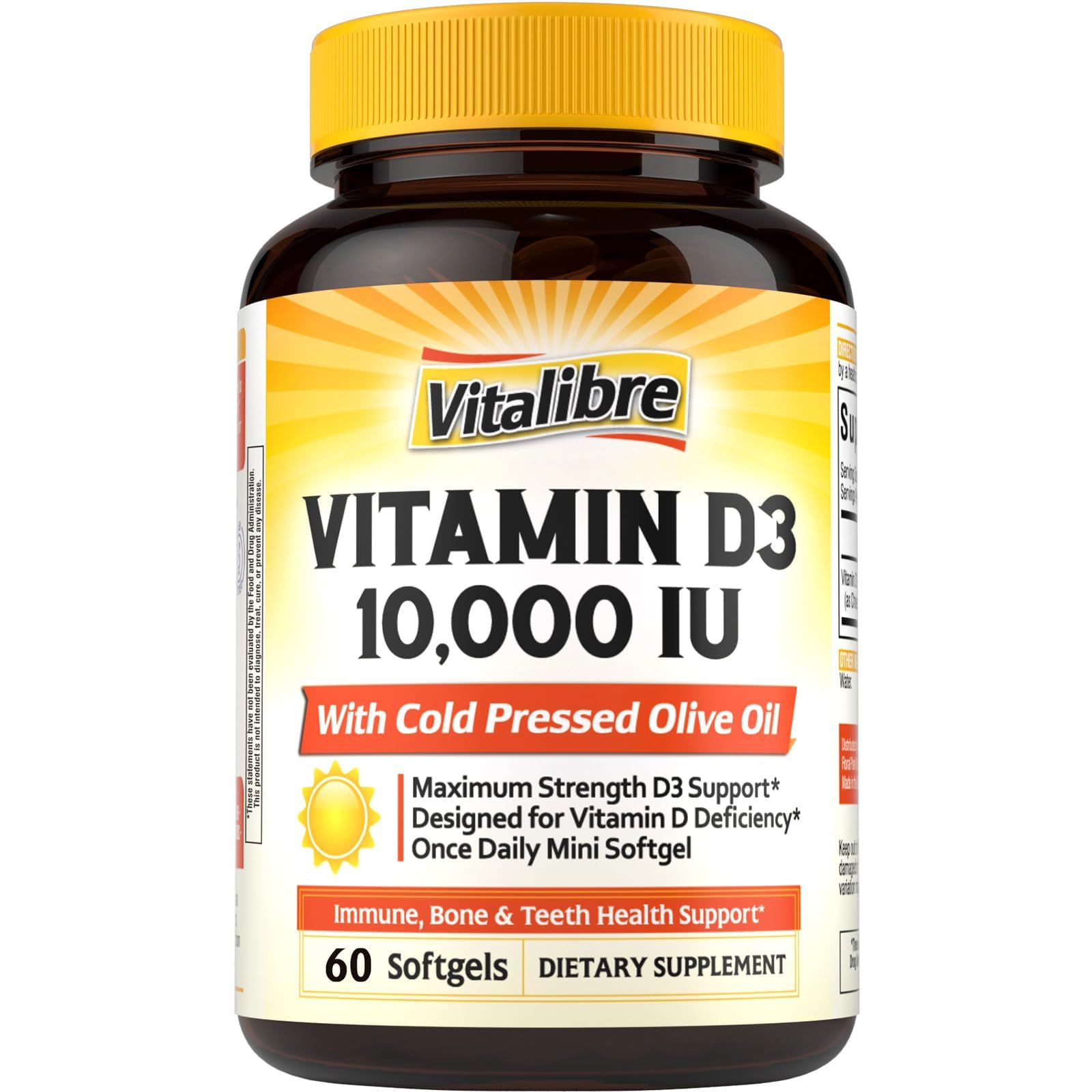 Vitalibre Vitamin D3 10,000 IU (250mcg) with Cold Pressed Olive Oil 60 Count (Pack of 1)