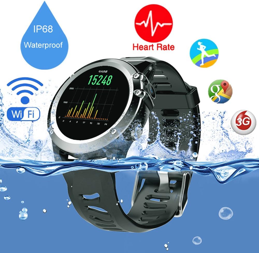 Millitary GPS IP68 Waterproof WiFi 3G SIM Compass Smartwatch Outdoor Sports Smart Watch Bluetooth Fitness Tracker for iPhone & Android (Black)