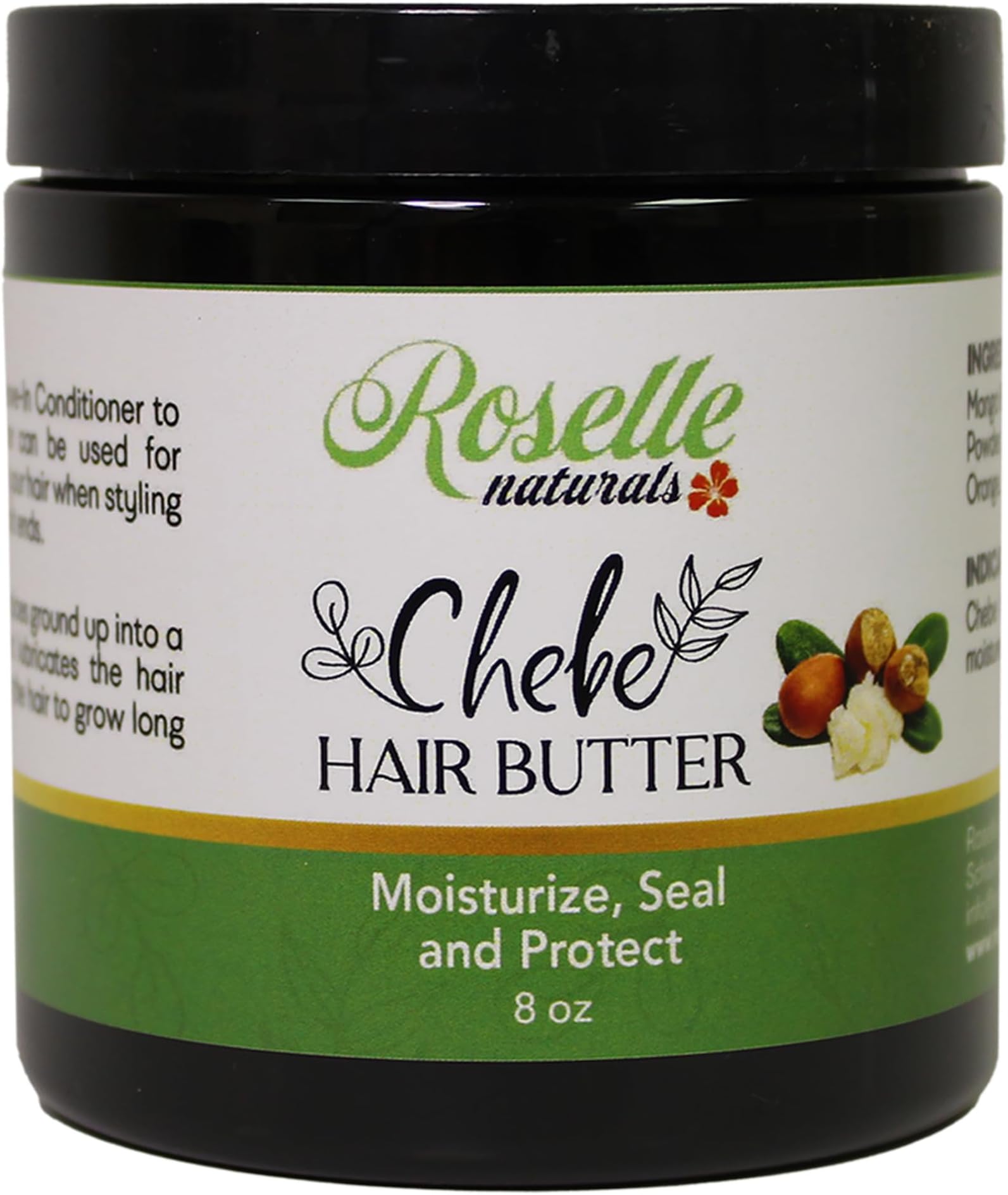 Roselle Naturals Chebe Hair Butter for Hair Growth - Made with Mango Butter, Shea Butter & Authentic Chebe Powder from Chad, Africa. Moisturize, Seal & Protect Natural Hair. (8 Ounce (Pack of 1))