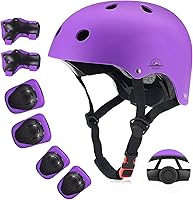 Vista 13 de Juego de casco de bicicleta para niños, certificado por la CPSC con rodilleras, coderas, muñequeras, casco ajustable para edades de 3-5-8-15 años