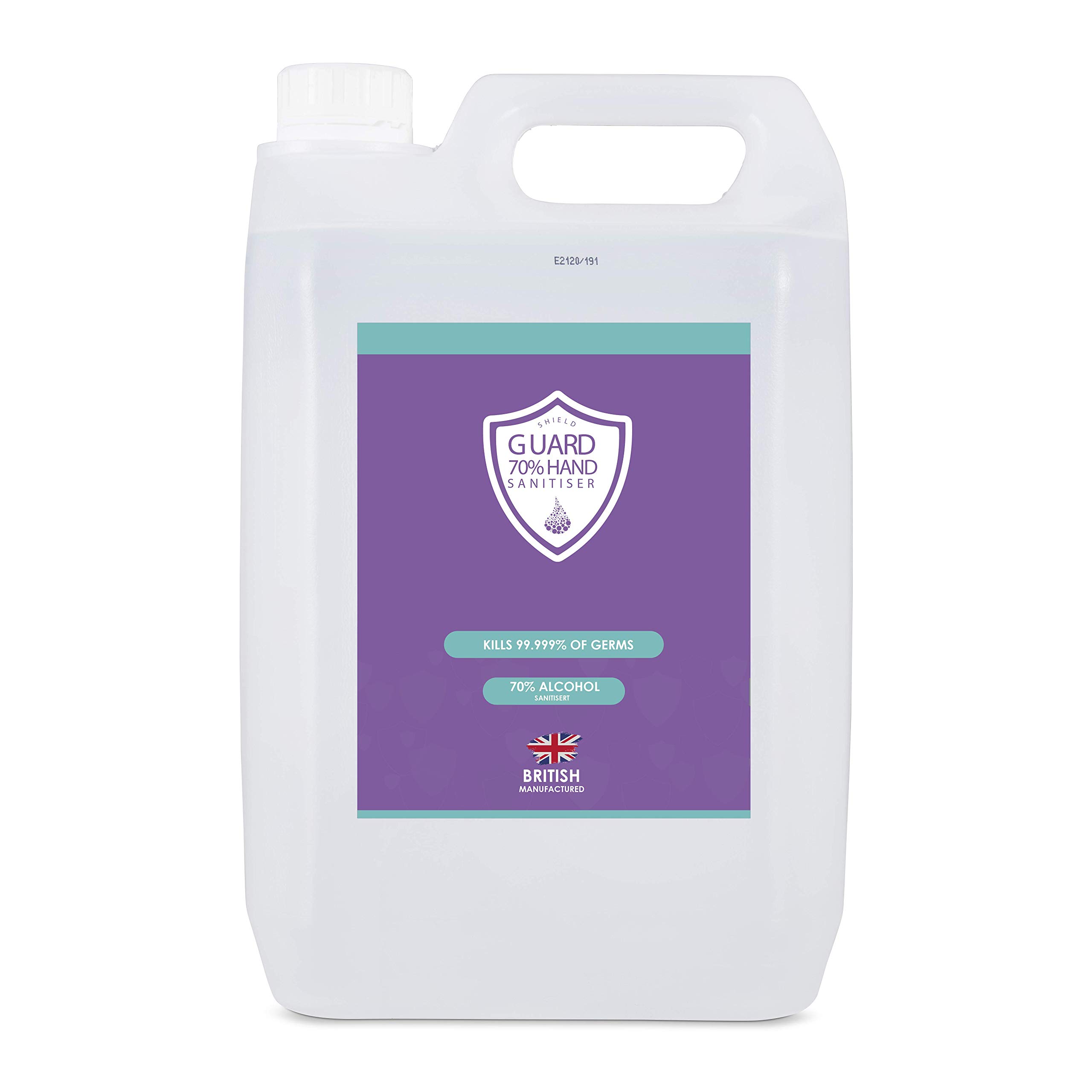 Shield Guard | 70% Alcohol Hand Sanitiser | 2x 5L Pack | Effective Against 99.99% of Germs | Immediate Protection | Made in UK | Perfect for Schools and Offices
