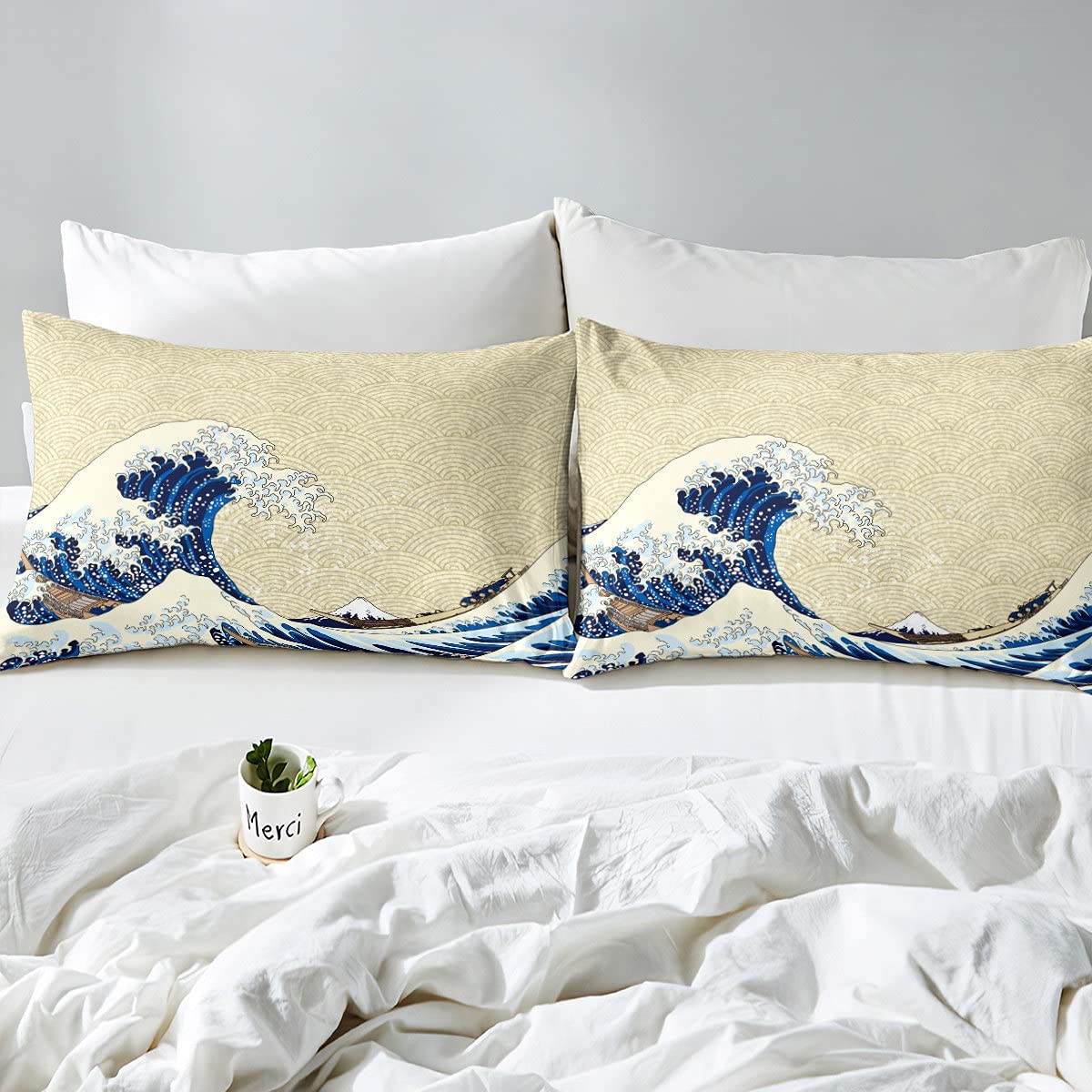 Double,Wave Duvet Cover for Kids Teens Adults,Sea Ocean Waves Nautical Bedding Set,Hand Drawn Japanese Style Motifs Illustration Ukiyoe Themed Bedroom Decor Comforter Cover with 2 Pillowcases - Image 3
