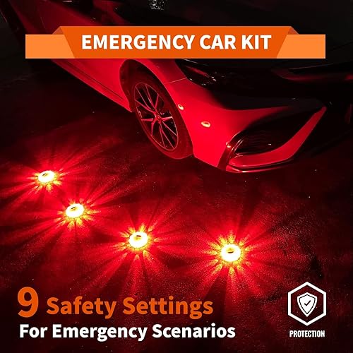 Miniatura 7 de Juego de 6 bengalas LED para carretera, kit de emergencia LED ámbar de recarga USB, luz de advertencia con magnético, kit de bengalas de disco de