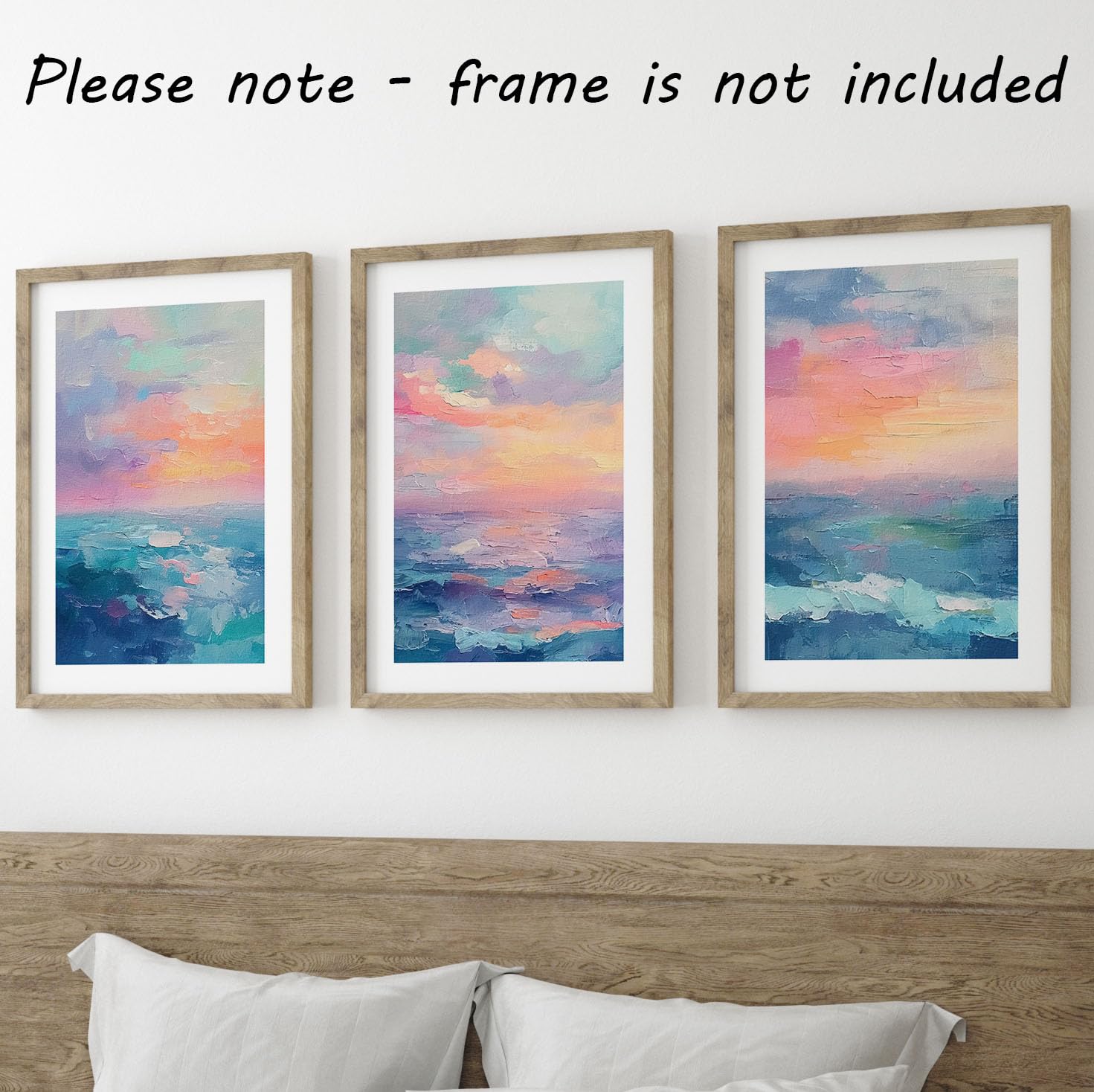 Eviepops Prints Ocean Sunset Set of 3 Unframed Wall Poster Prints, Abstract Painting Textures - Image 2