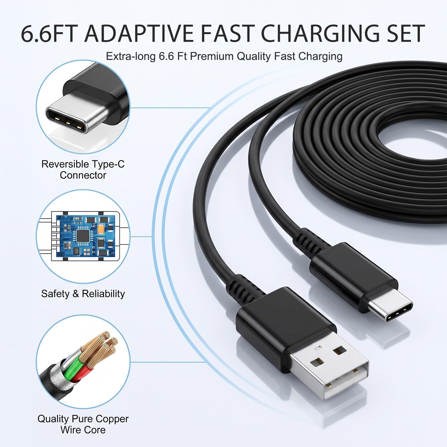Cargador tipo C, carga rápida, paquete de 2 cargadores USB C Android de pared para teléfono y cable de carga de 1,8 m para Samsung Galaxy S26/S25/S24/S23/S22/S21/S20/S10/S10/S10E/S9