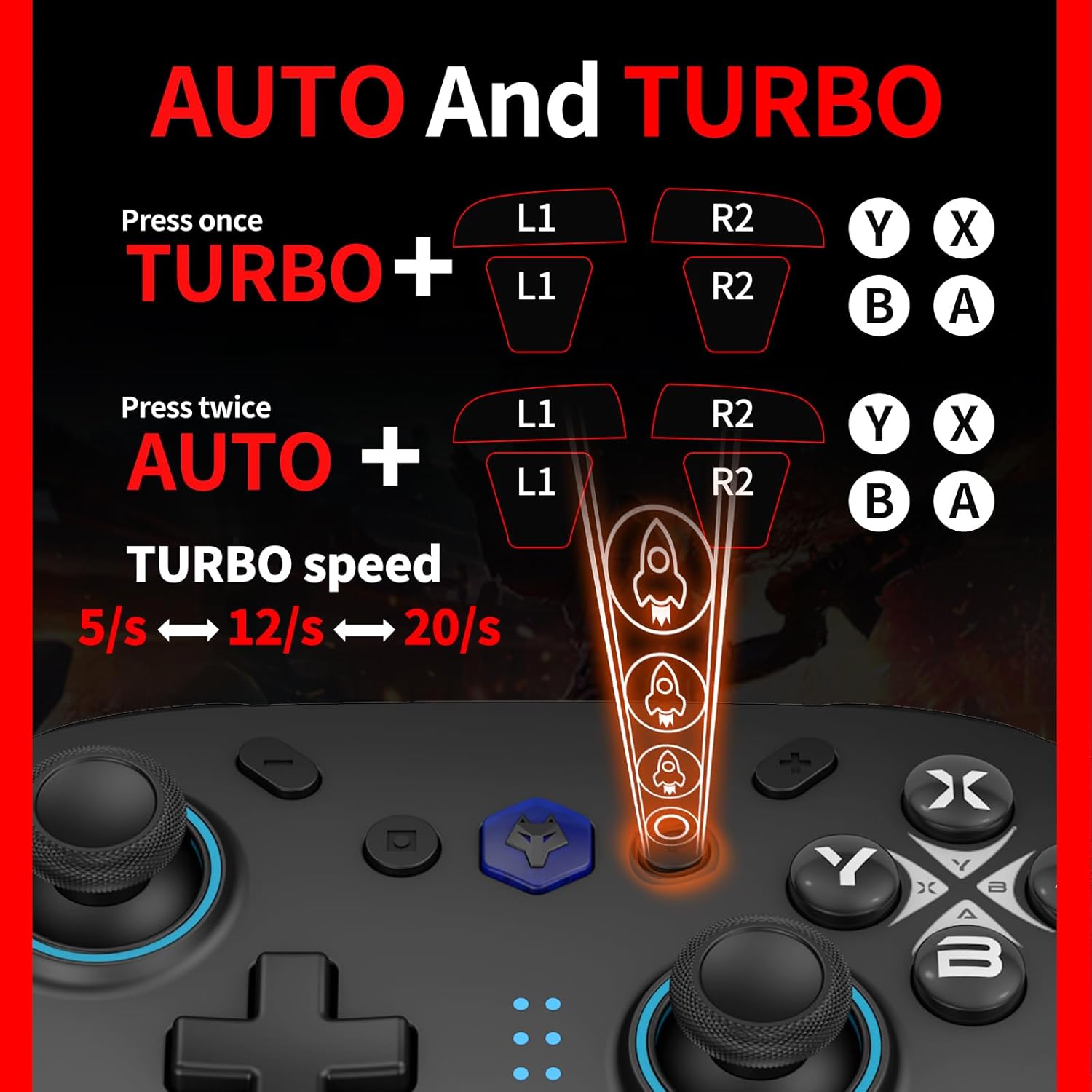 NBCP X6 Wireless Bluetooth Pro Controller Compatible with Nintendo switch controller For Switch 2 controller, PC, Android, iOS - 6-Axis Gyro, Dual 4-Level Vibration, Anti-Drift Joysticks, Turbo, 2 Back Buttons, Wake-Up & Photo Buttons - Image 6