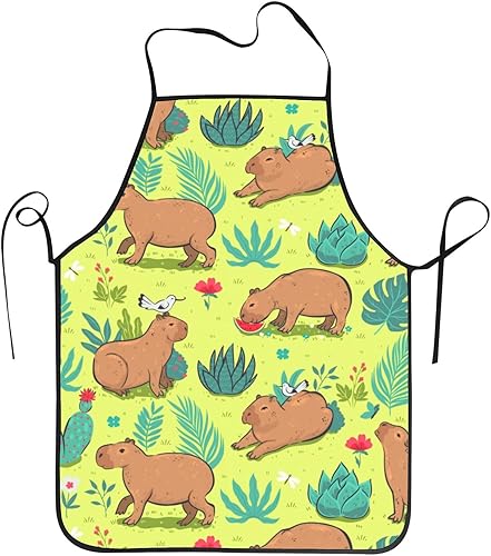Miniatura 9 de ertquji Capybaras - Delantal con patrón de animales para mujeres y hombres, para hornear a la parrilla, jardinería, cocina, aseo, barbacoa, cocina,