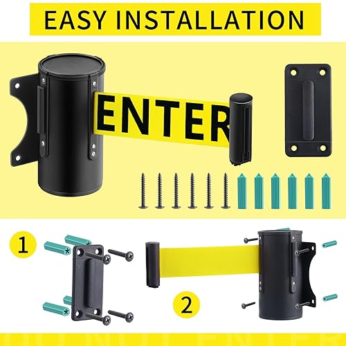 Miniatura 4 de Landical 2 correas de barrera retráctiles de montaje en pared fijo para no entrar, correa de seguridad con sistema de frenado, botón de bloqueo para