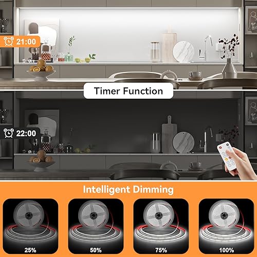 Miniatura 4 de COB - Tira de luz LED, 16.4 pies, 6000 K, blanco frío, DC24V, regulable, con control remoto RF, tiras de luz LED flexibles superbrillantes para