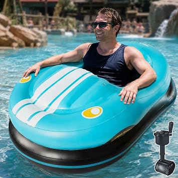 50w Motorized Pool Float,Inflatable Motorized Bumper Boat,Electric Bumper Car Float for Adults,50w Thruster Full 360 Rotation,Joystick Control,265 Lb,Air Pump Included,Foldable PVC